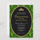 Elegant Quinceanera Invitation Green Art Deco Kaart (Voorkant)