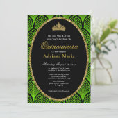 Elegant Quinceanera Invitation Green Art Deco Kaart (Staand voorkant)