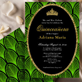 Elegant Quinceanera Invitation Green Art Deco Kaart