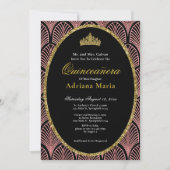 Elegant Quinceanera Invitation Pink Art Deco Kaart (Voorkant)