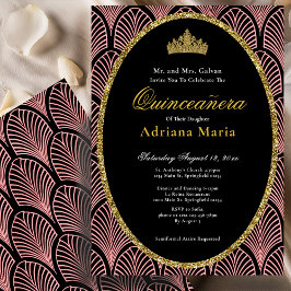 Elegant Quinceanera Invitation Pink Art Deco Kaart