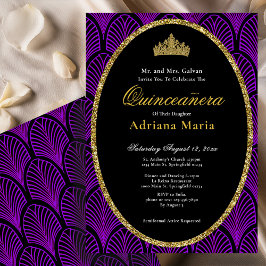 Elegant Quinceanera Invitation Purple Art Deco Kaart
