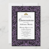 Elegant Quinceanera Invitation Purple Scrollwork Kaart (Voorkant)