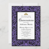 Elegant Quinceanera Invitation Purple Scrollwork Kaart (Voorkant)