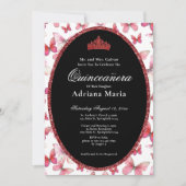 Elegant Quinceanera Invitation Red Butterflies Kaart (Voorkant)