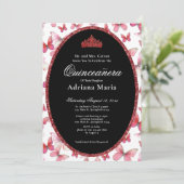 Elegant Quinceanera Invitation Red Butterflies Kaart (Staand voorkant)