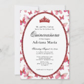 Elegant Quinceanera Invitation Red Butterflies Kaart (Voorkant)