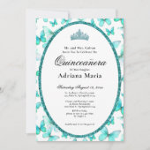 Elegant Quinceanera Invitation Teal Butterflies Kaart (Voorkant)