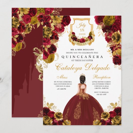 Elegant Quinceañera Kaart (Voorkant / Achterkant)