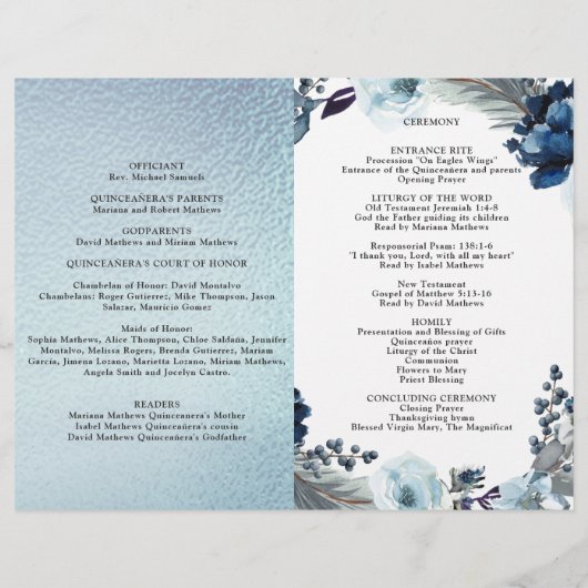 Elegant Quinceañera Light Blue Folie Programme (Achterkant)