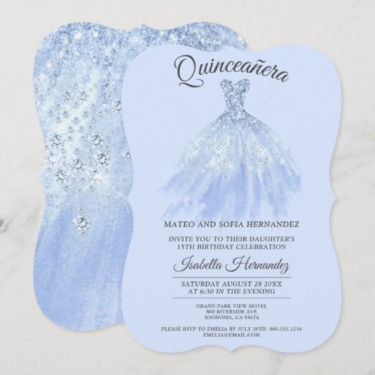 Elegant Quinceanera Mis Quince Blue Violet Glitter Kaart (Voorkant / Achterkant)