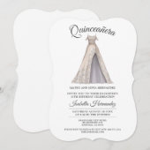 Elegant Quinceanera Mis Quince Glitter Gown Party Kaart (Voorkant / Achterkant)