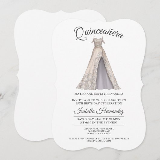 Elegant Quinceanera Mis Quince Glitter Gown Party Kaart (Voorkant / Achterkant)