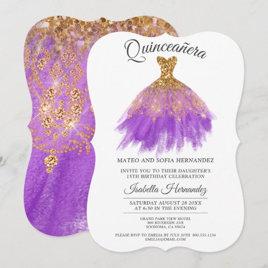 Elegant Quinceanera Mis Quince Orchid Glitter Kaart (Voorkant / Achterkant)