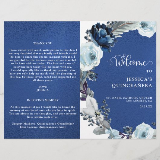 Elegant Quinceañera Navy and Royal Blue Programme (Voorkant)