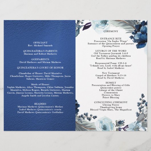 Elegant Quinceañera Navy and Royal Blue Programme (Achterkant)
