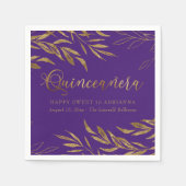 Elegant Quinceanera Paarse en gouden blad Servet (Voorkant)