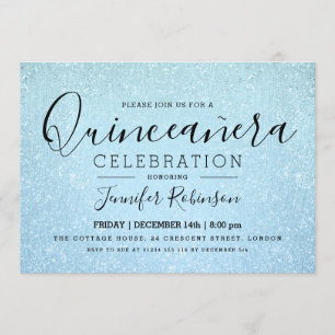 Elegant Quinceanera Party Blue Glitter look Paint Kaart