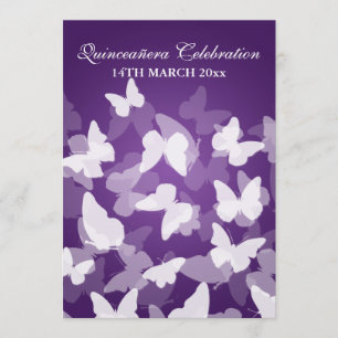 Elegant Quinceañera Party Butterflies Paars Kaart