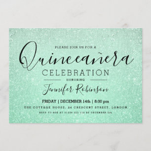Elegant Quinceanera Party Mint Glitter look Paint Kaart