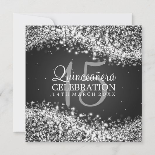 Elegant Quinceanera Party Sparging Wave 2 Black Kaart (Achterkant)