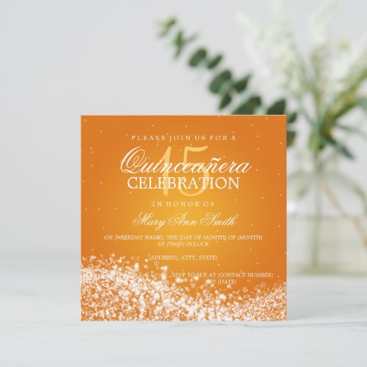 Elegant Quinceanera Party Sparging Wave 2 Oranje Kaart (Staand voorkant)