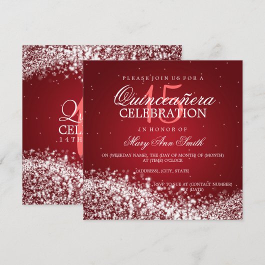Elegant Quinceanera Party Sparging Wave 2 Red Kaart (Voorkant / Achterkant)