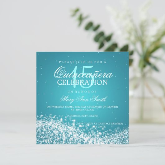 Elegant Quinceanera Party Sparging Wave 2 Turquoi Kaart (Staand voorkant)