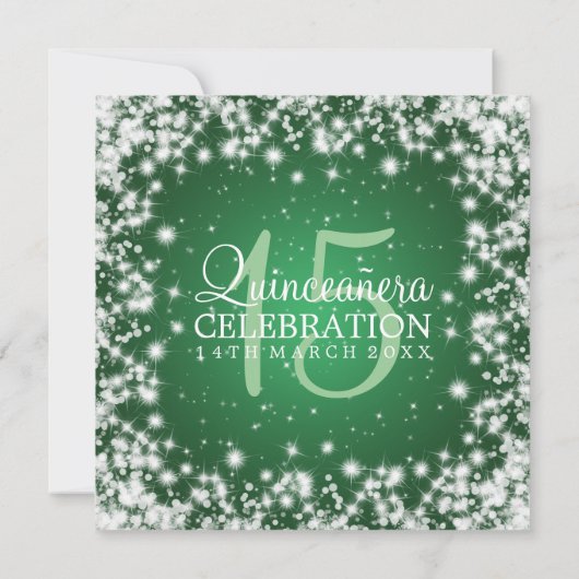 Elegant Quinceañera Party Winter Sparkle 2 Green Kaart (Achterkant)
