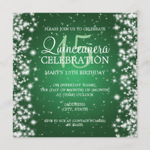 Elegant Quinceañera Party Winter Sparkle 2 Green Kaart