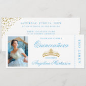 Elegant Quinceanera Photo Blue Gold Ticket Kaart (Voorkant / Achterkant)