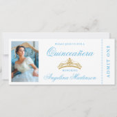 Elegant Quinceanera Photo Blue Gold Ticket Kaart (Voorkant)