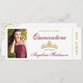 Elegant Quinceanera Photo Burgundy and Gold Ticket Kaart (Voorkant / Achterkant)