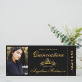 Elegant Quinceanera Photo Gold en Black Ticket Kaart