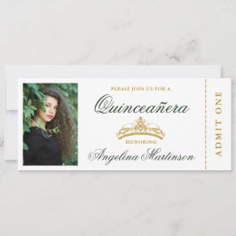 Elegant Quinceanera Photo Green and Gold Ticket Kaart