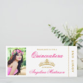 Elegant Quinceanera Photo Hot Pink and Gold Ticket Kaart (Staand voorkant)