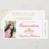 Elegant Quinceanera Photo Hot Pink and Gold Ticket Kaart (Voorkant / Achterkant)