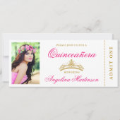 Elegant Quinceanera Photo Hot Pink and Gold Ticket Kaart (Voorkant)
