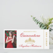 Elegant Quinceanera Photo Red en Gold Ticket Kaart (Staand voorkant)