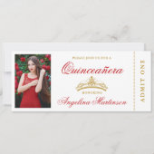 Elegant Quinceanera Photo Red en Gold Ticket Kaart (Voorkant)