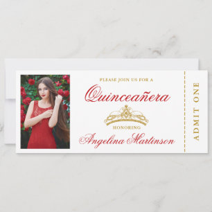 Elegant Quinceanera Photo Red en Gold Ticket Kaart