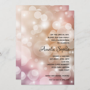 Elegant Quinceañera Pink Blush Bokeh Invitations