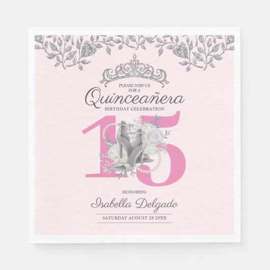 Elegant Quinceanera Princess Pink 15e verjaardag i Servet (Voorkant)