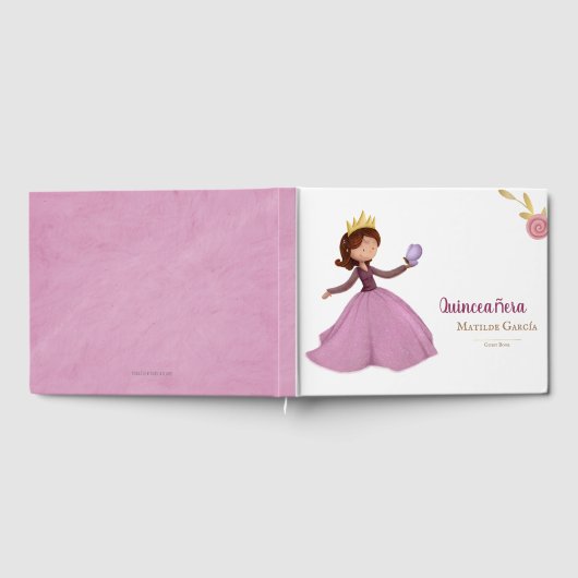 Elegant quinceañera prinses met vlinder gastenboek (Volledig)