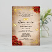 Elegant Quinceanera Red Rose Gold Folie Uitnodiging (Staand Voorkant)