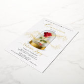 Elegant Quinceañera Red Rose in het Spaans Folie Uitnodiging (Gedraaid)