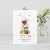 Elegant Quinceañera Red Rose in Spaanse uitnodigin Kaart (Staand voorkant)