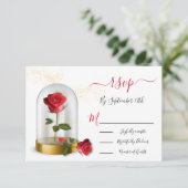 Elegant Quinceañera Red Rose responskaarten RSVP (Staand voorkant)