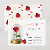 Elegant Quinceañera Red Rose responskaarten RSVP (Voorkant / Achterkant)