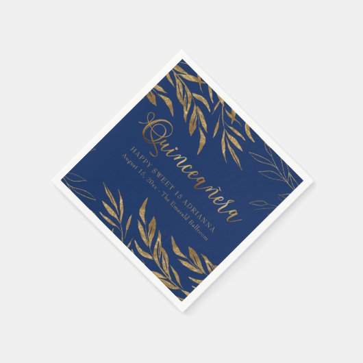 Elegant Quinceanera Royal Blauw en Goud Blad Servet (Hoek)